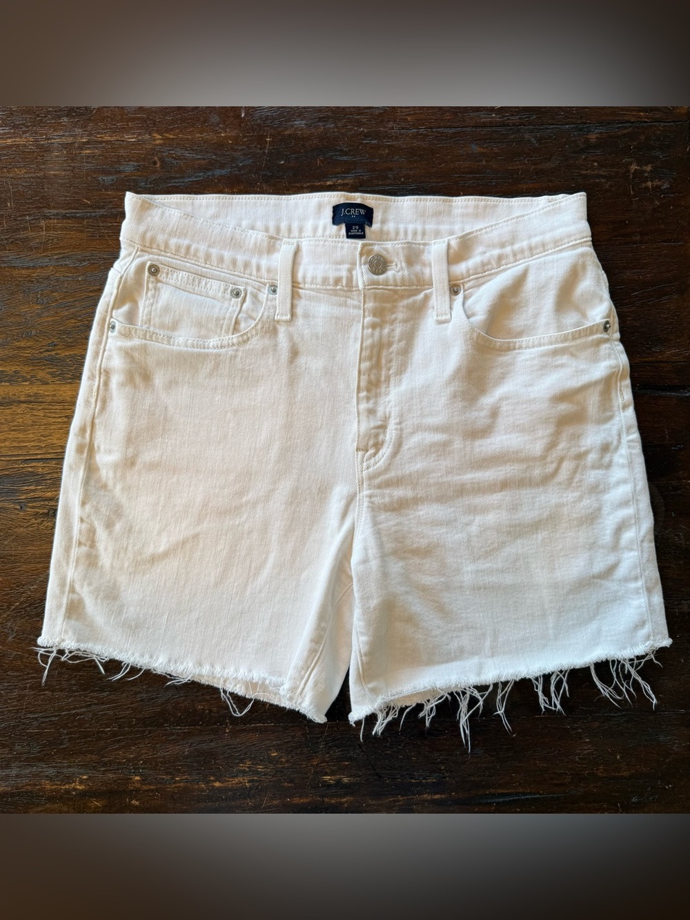 J.Crew Raw Hem White Jean Shorts High Waist Stretch 29